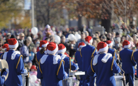 backview of band in christmas parade