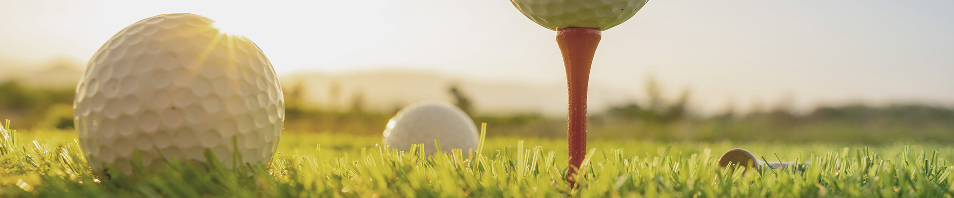 golf balls on the green in a sunset