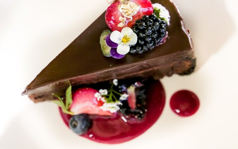 chocolate dessert with berries