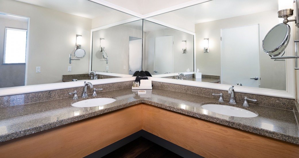corner bathroom vanity with dual sinks