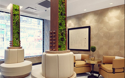 hotel lobby with plants and greenery