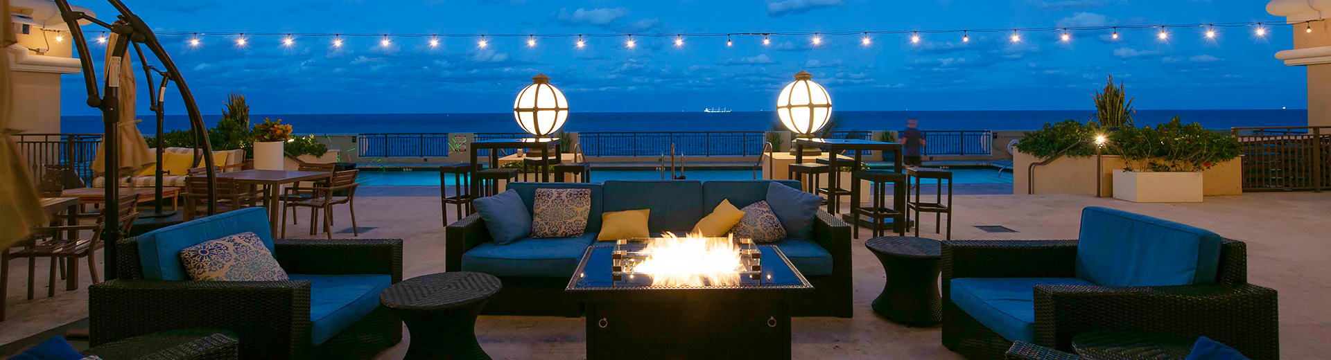 night time rooftop lounge
