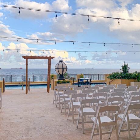 wedding altar with view of ocean