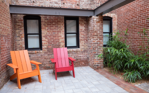 outdoor patio with brick walls
