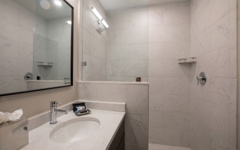 One bedroom king bathroom sink and shower