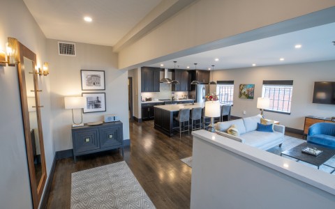 elegant living area and kitchen