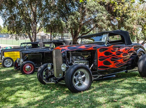 black vintage car with red flames