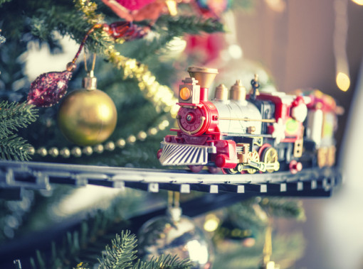 toy train on christmas tree