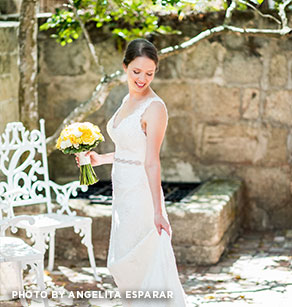 bride in courtyard