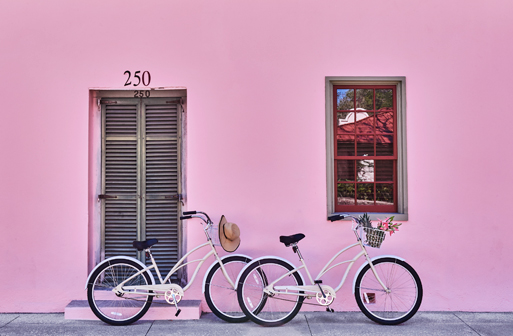bikes and pink wall