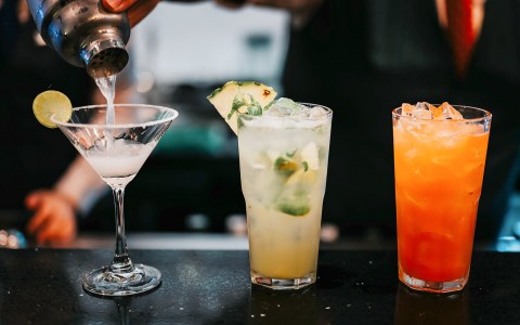 View of three tropical cocktails