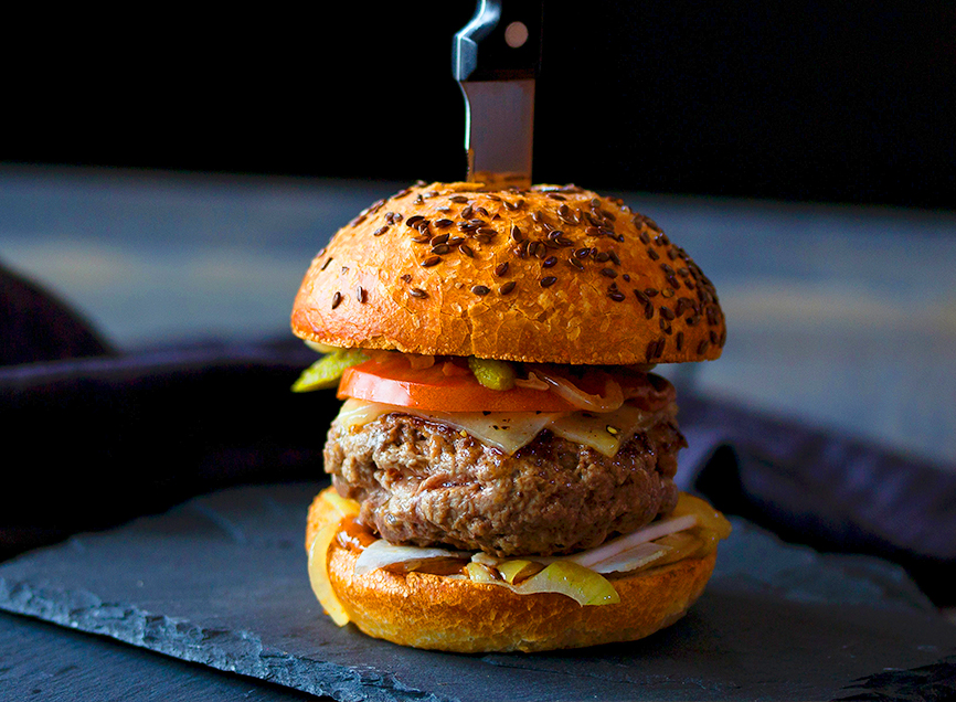 View of a big handmade burger