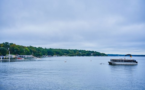 lake geneva with boats and docks