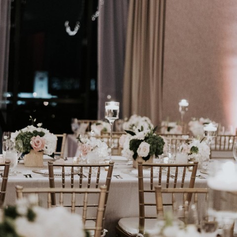 rectangular reception table with decorations
