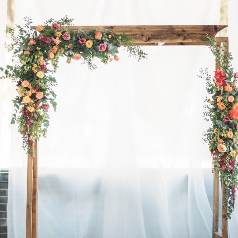details of wedding altar with flowers
