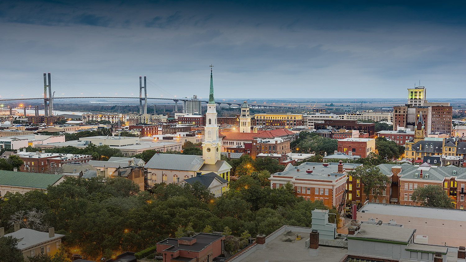 aerial view of savannah downtown
