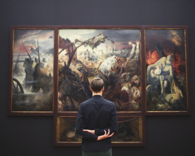 man in art museum