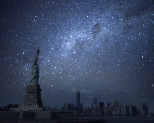 statue of liberty against starry sky 1