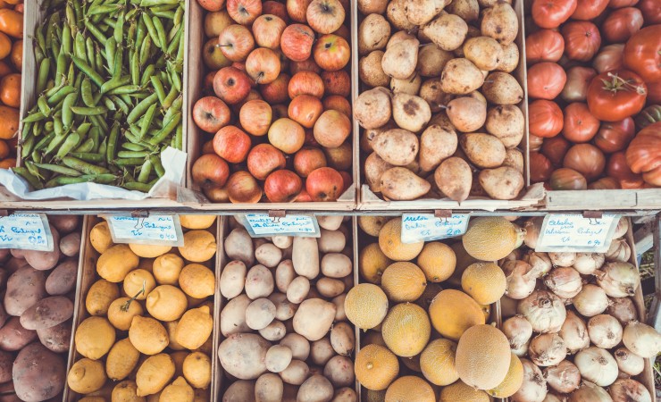 boxes of vegetables on display