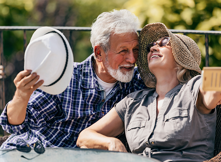 View of a lovely elderly couple taking a selfie