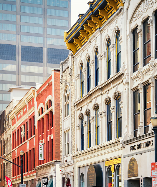 row of small downtown buildings