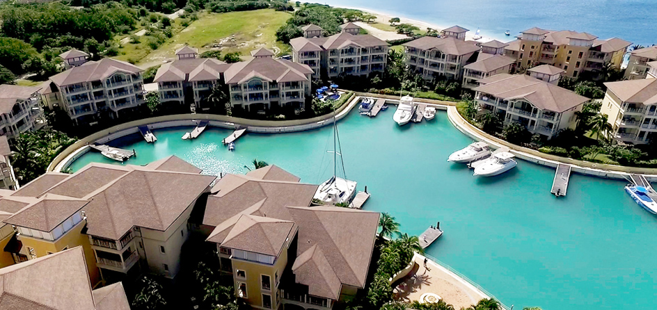 aerial view of the hotel and marina