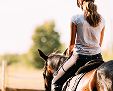 woman riding a brown horse