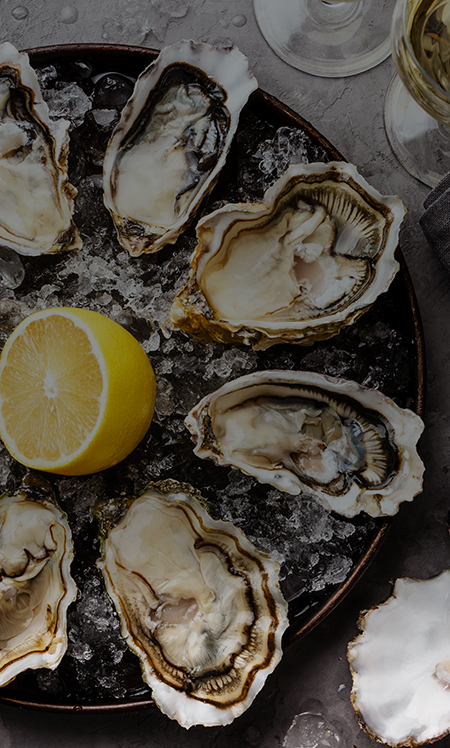 tray of saltwater oysters with lemon