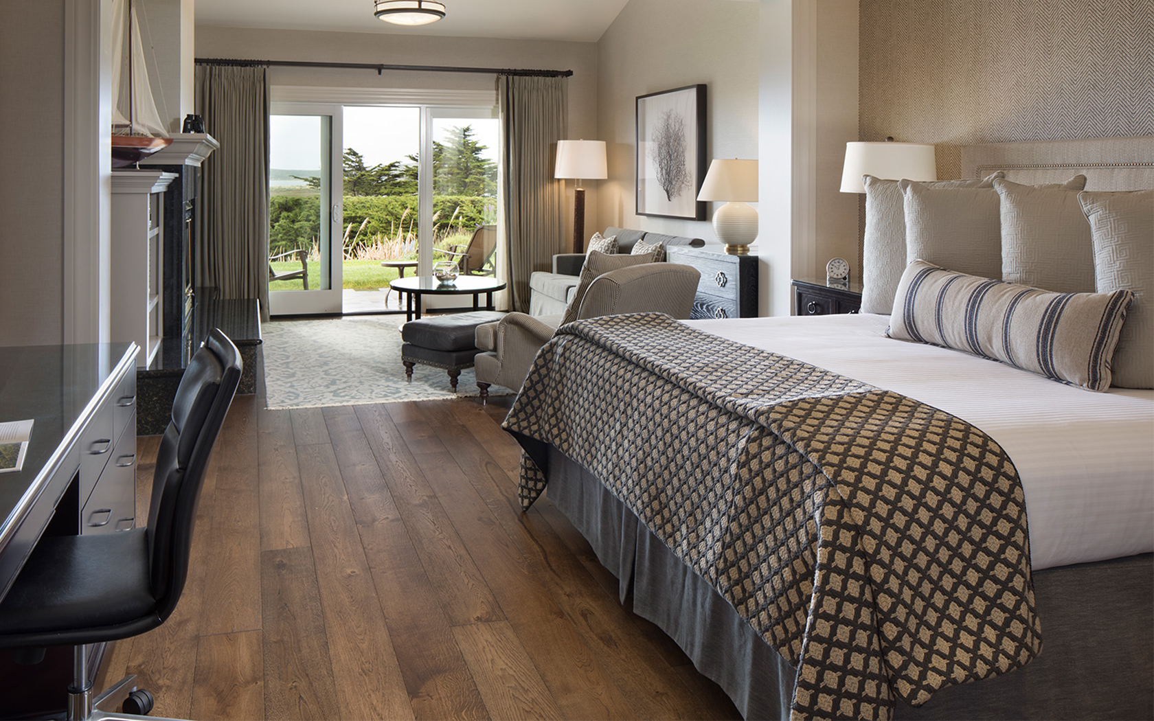 large hotel room with a scenic view