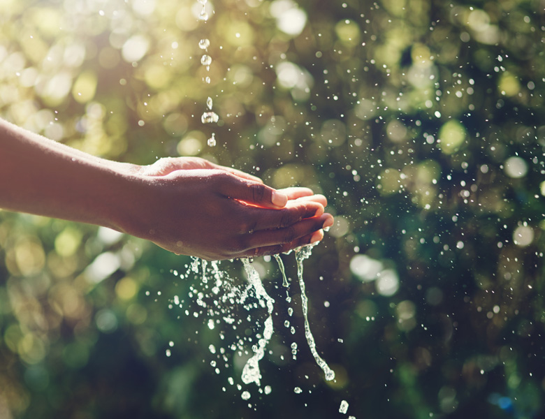 person washing their hands with water
