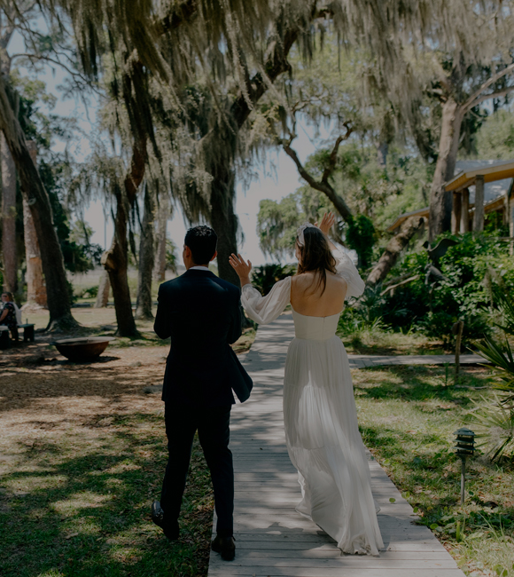 just married couple walking happily