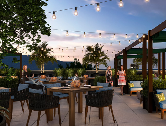 patio area with lighting and modern seating