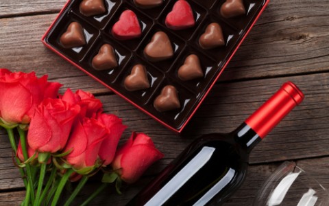 red wine chocolates and roses