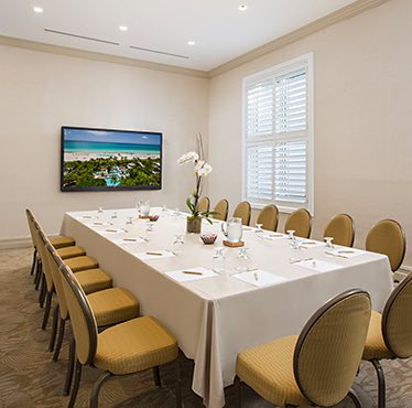 a conference room set for a meeting