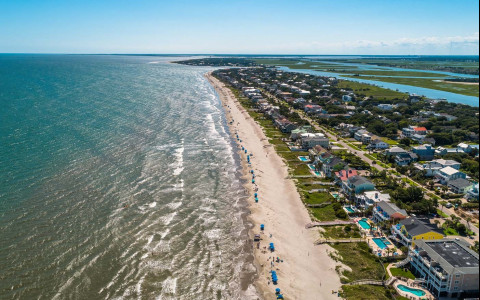 Aerial view of the isle of palms beach on a sunny day 