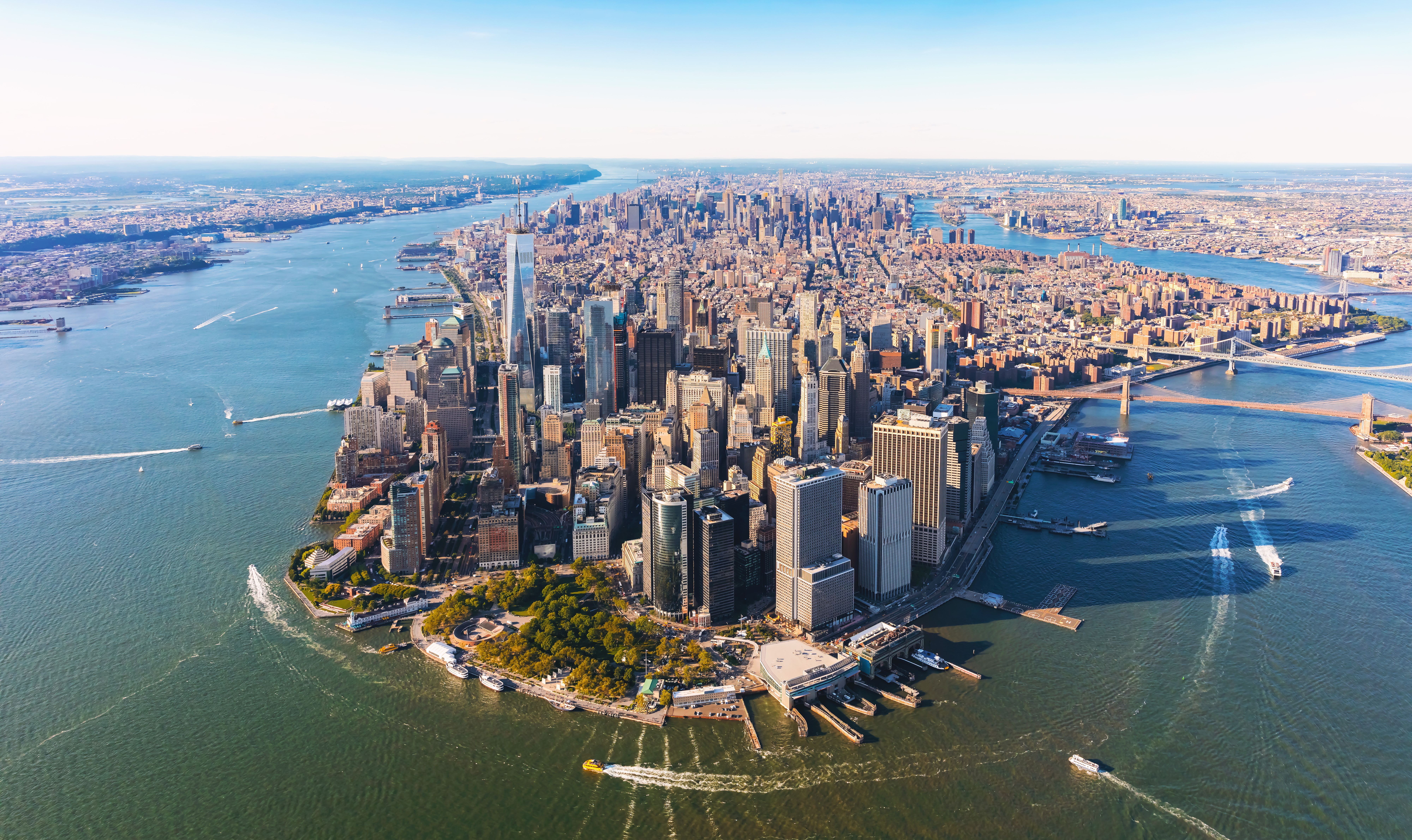 a photo of an aerial view of lower manhattan