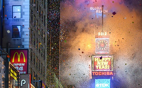 the new year's eve ball dropping in times square at midnight