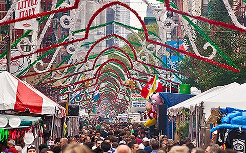 italian festival in the streets with various tents