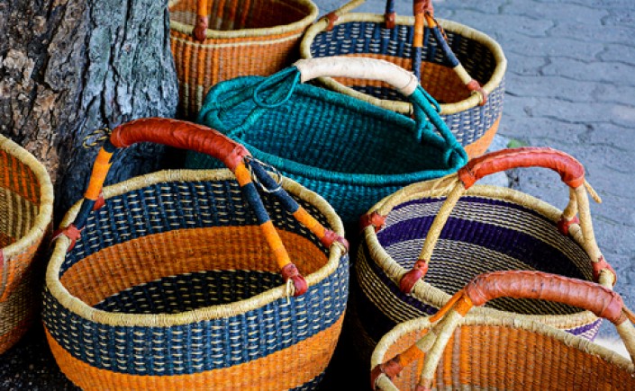 colorful woven baskets
