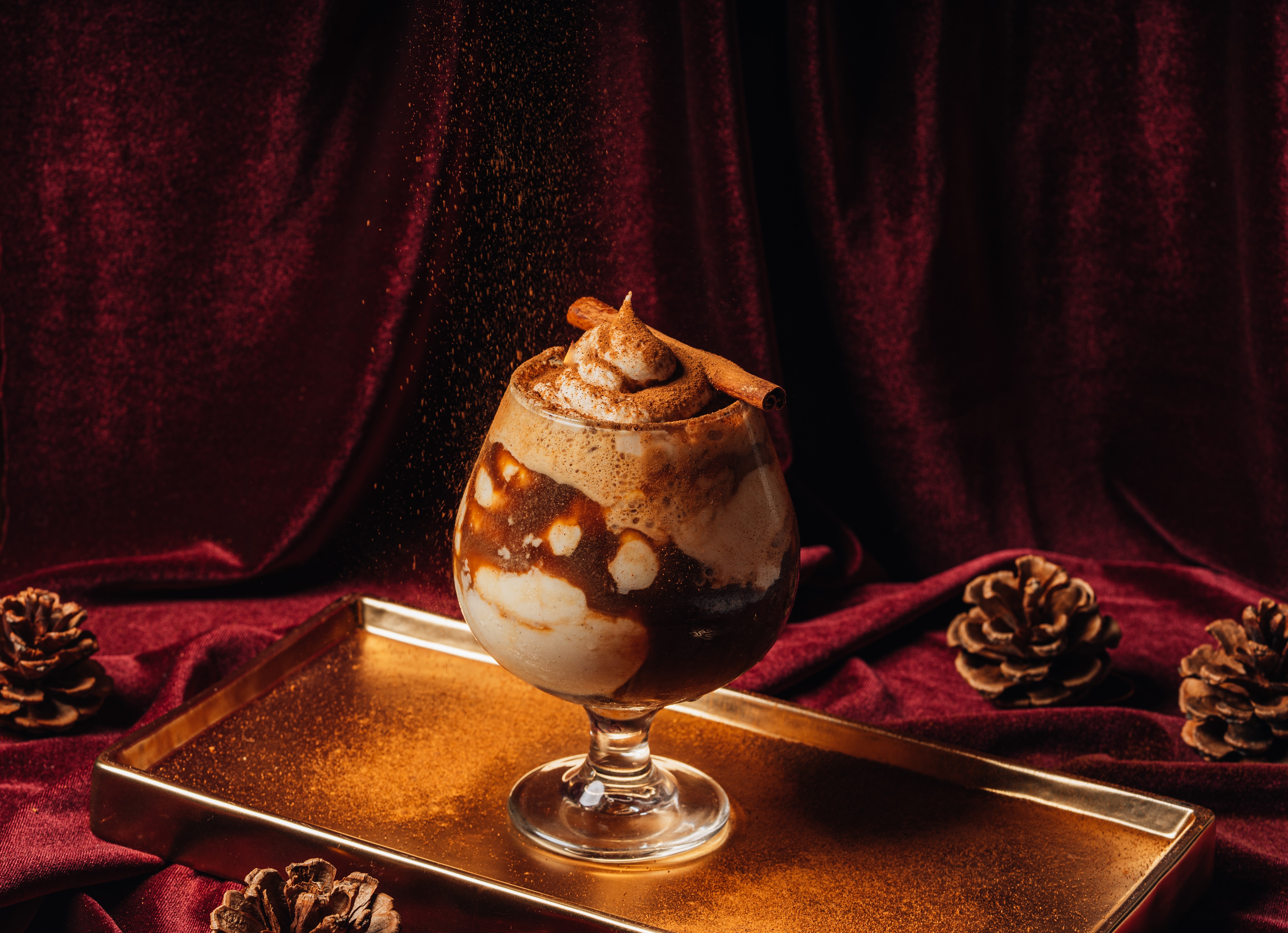 holiday cocktail with chocolate and whipped cream