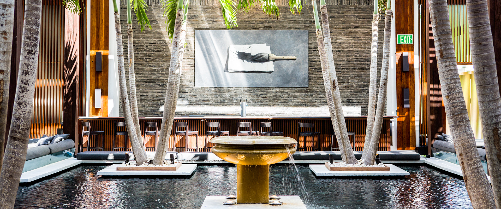 Stunning view of the restaurants water feature