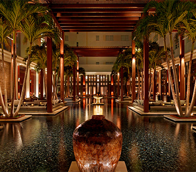 indoor view of a luxury fancy restaurant during the night
