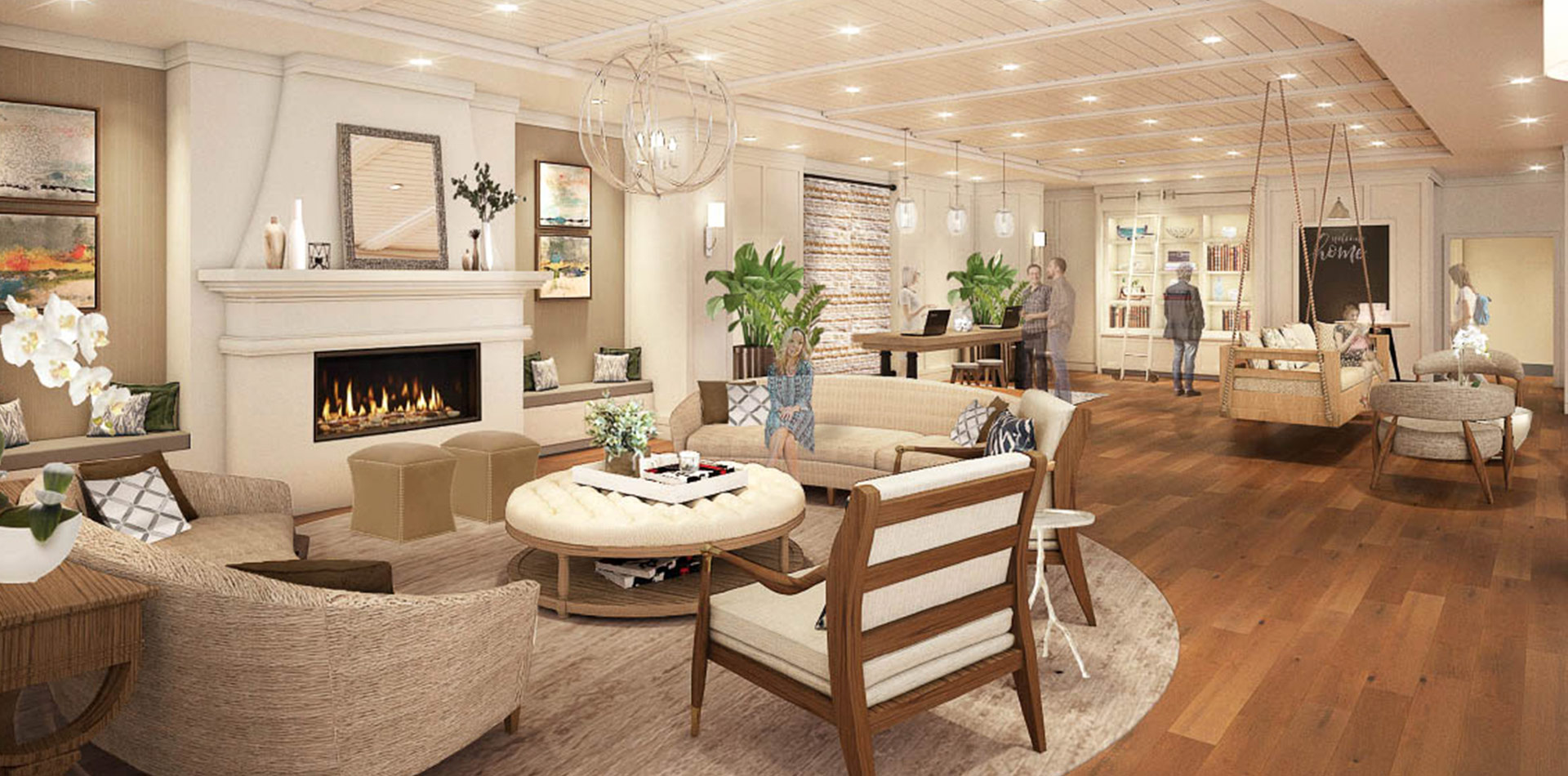 lobby rendering with neutral accents