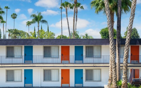 orange and blue sojourn hotel doors