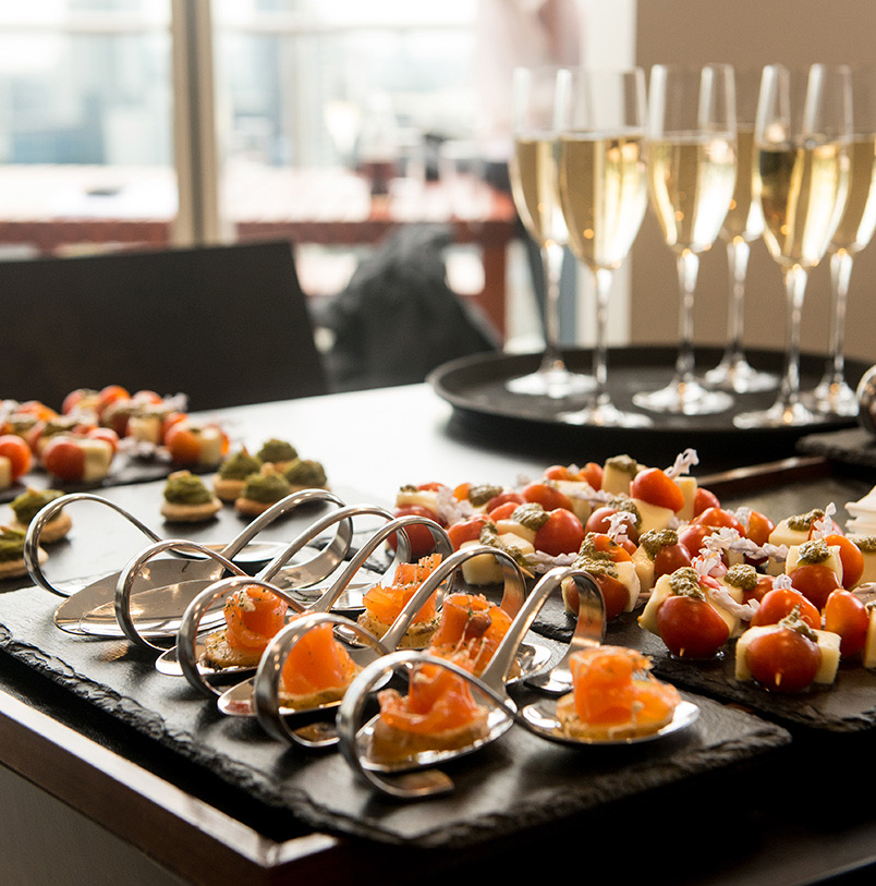 view of a buffet with gourmet dishes