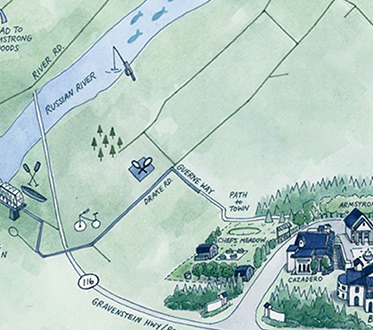 blue and green painted map of Stavrand property