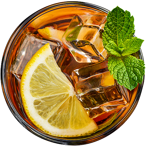 iced tea with lemon and mint garnish