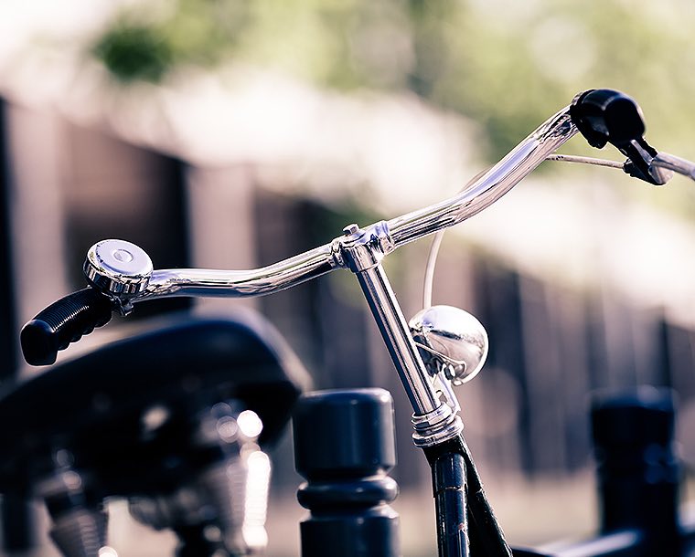 chrome bicycle handles with black handles and bell