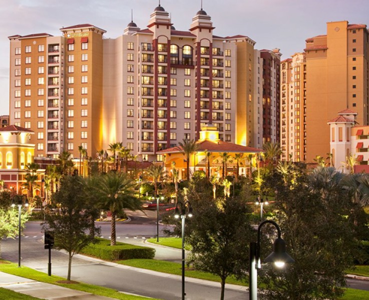 exterior shot of the building during sunset
