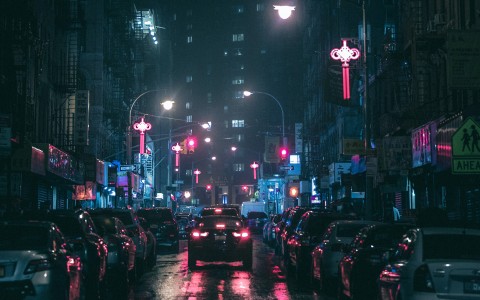 new york city street on a rainy night 